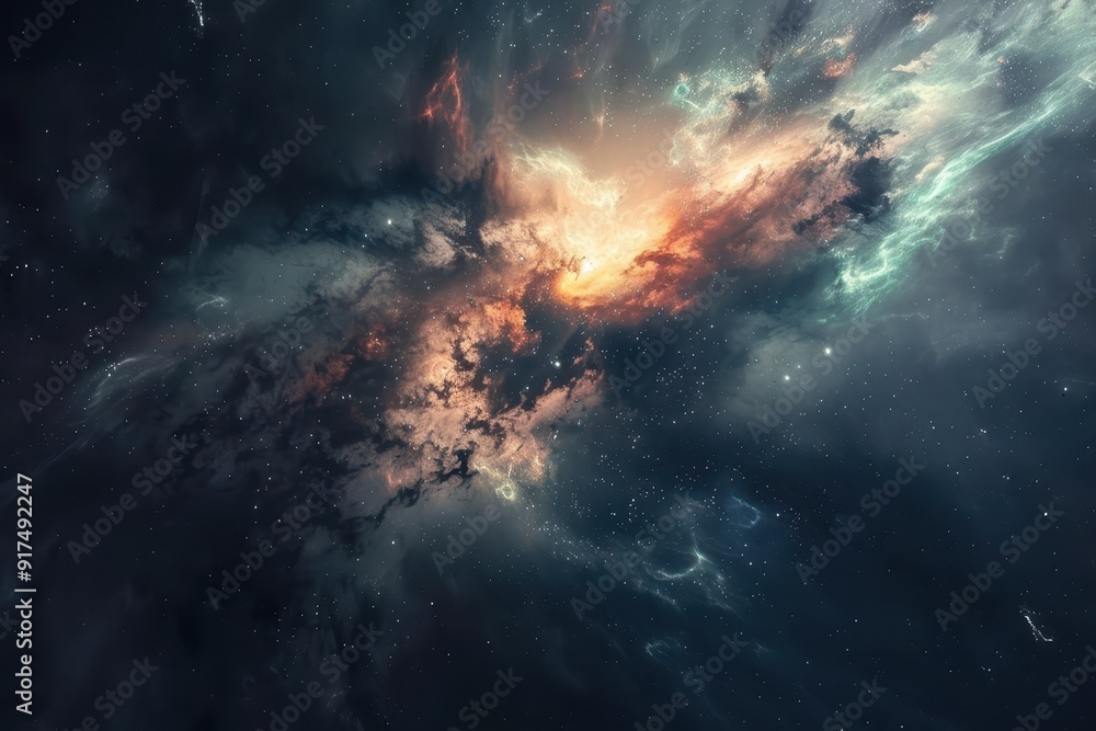 Fototapeta premium Colorful and detailed space nebula with glowing gas clouds and bright stars