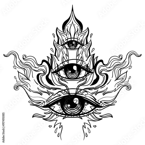 Eye with sacred geometry symbol tattoo design. Seed of Life. Ancient geometri...