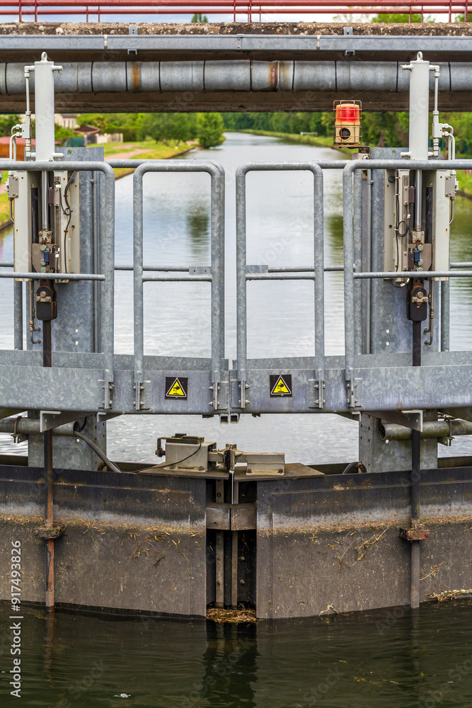 Close-Up of Canal Lock Gate Mechanism on French Waterway Close-Up of Canal Lock Gate Mechanism on French Waterway