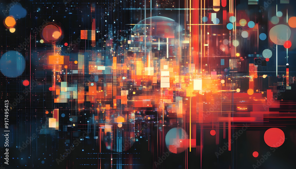 Generative AI illustration of digital geometric tech elements on an abstract background Generative AI illustration of digital geometric tech elements on an abstract background