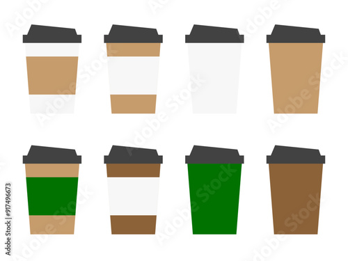 フラットなテイクアウト紙コップコーヒーアイコンセットB