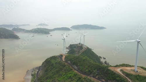 Aerial footage of the coastal scenery in Yuhuan County, Taizhou, Zhejiang photo