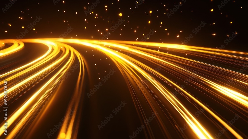 A bright yellow line of light streaks across a dark background