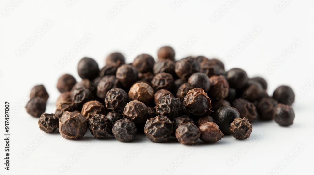 A pile of black pepper on a white background A pile of black pepper on a white background
