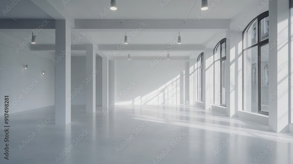 Fototapeta premium A large, empty office space with white walls and floors