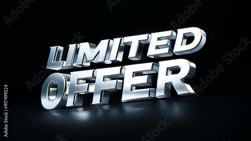 Limited Time Offer sale text animation on black background. Ideal for advertisement of product discounts