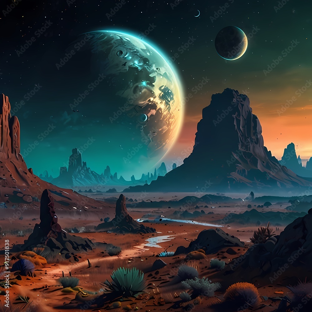 Alien Planet Landscape with Otherworldly Terrain and Exotic Flora – A ...