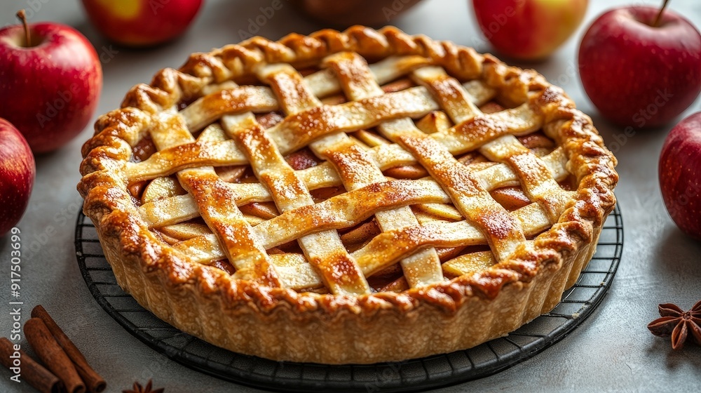 Homemade Apple Pie with Lattice Crust and Apples Homemade Apple Pie with Lattice Crust and Apples