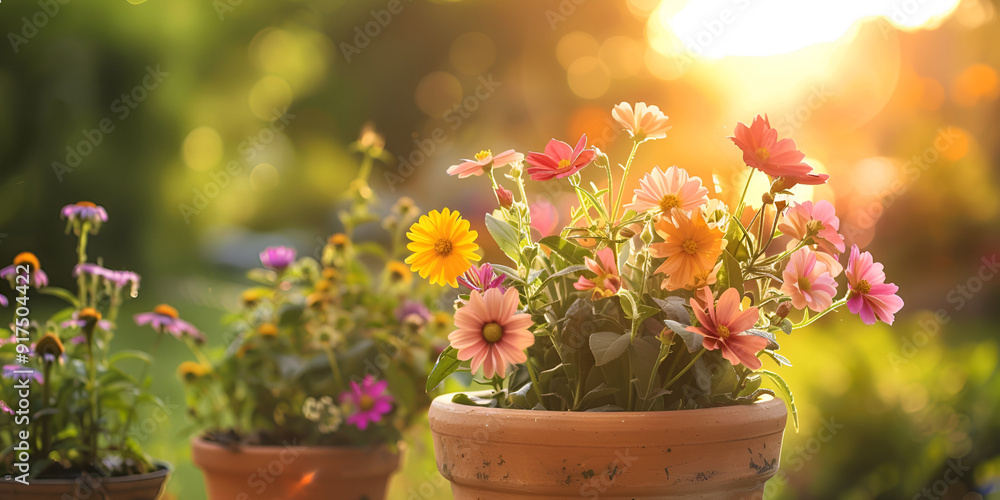 Flowerpots in Bright Spring or Summer Garden Setting
Flowerpots in Bright Spring or Summer Garden Setting