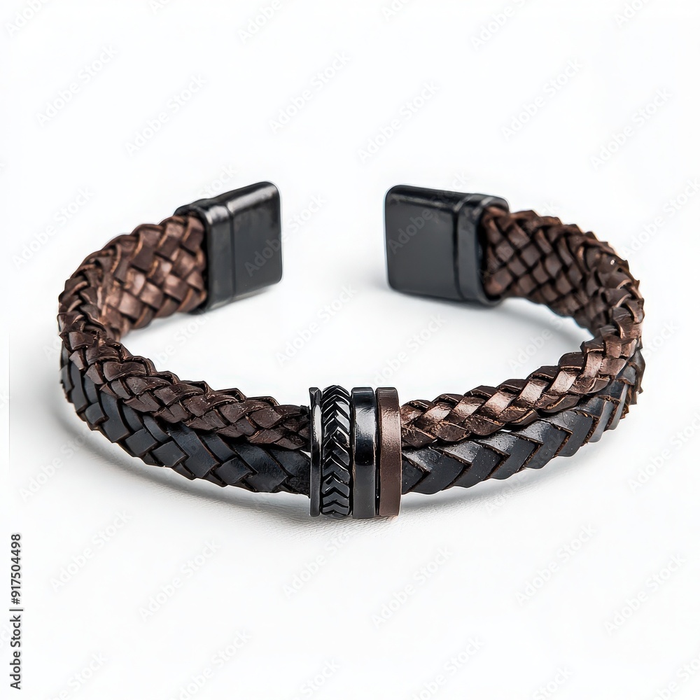 Stylish braided leather bracelet, designed for modern fashion enthusiasts, blending elegance and durability in one accessory. Stylish braided leather bracelet, designed for modern fashion enthusiasts, blending elegance and durability in one accessory.