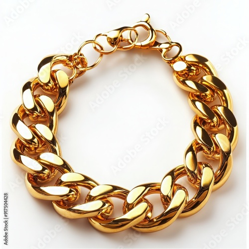 Shiny gold bracelet designed with interlocking links, perfect for adding a touch of elegance to any outfit or jewelry collection. photo