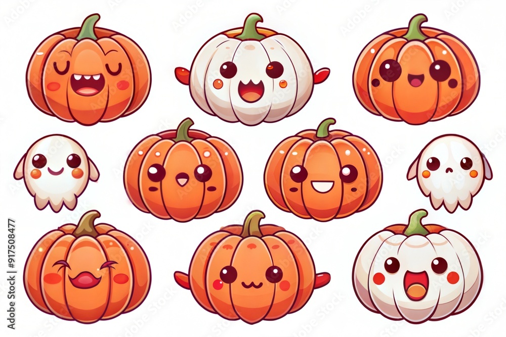 A sticker set of halloween pumpkins emoji A sticker set of halloween pumpkins emoji
