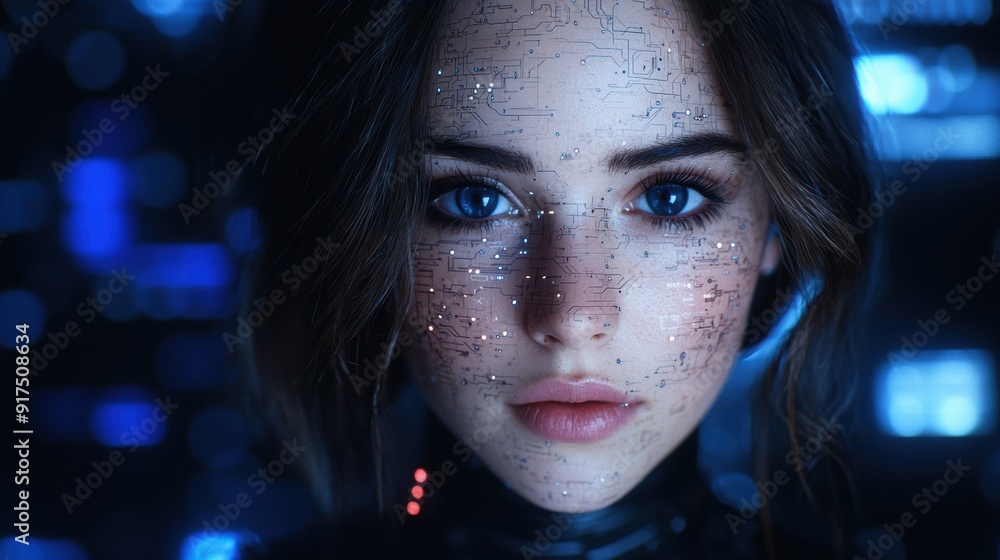 futuristic woman with digital circuit overlay futuristic woman with digital circuit overlay