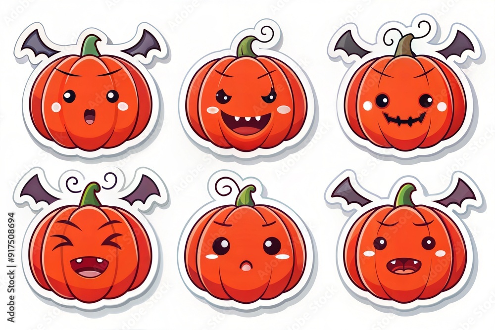 A sticker set of halloween pumpkins emoji A sticker set of halloween pumpkins emoji