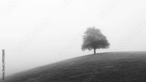 Solitary Tree in Misty Field