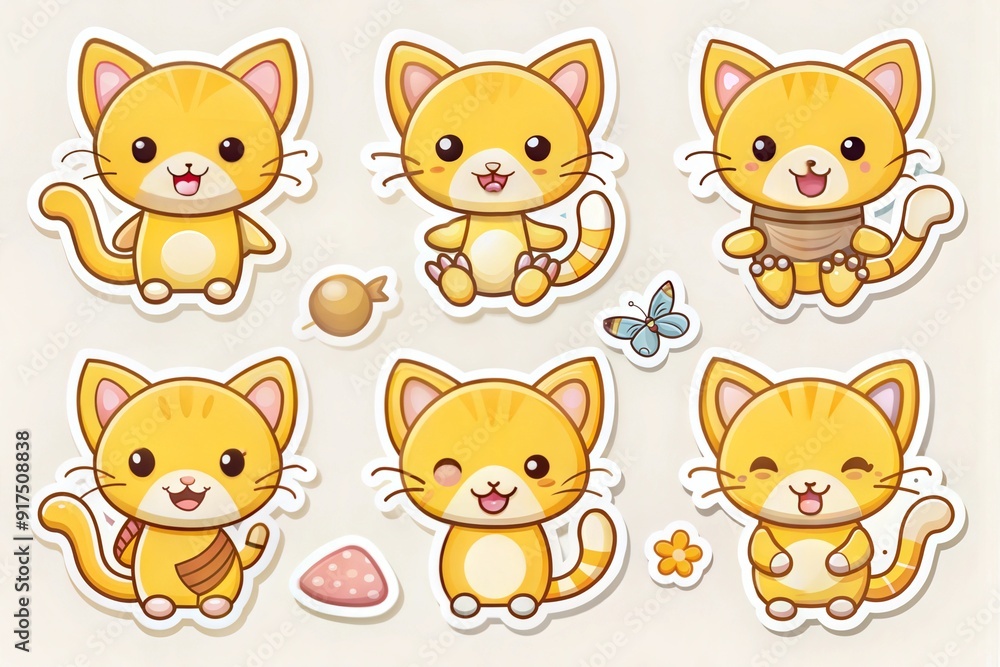 A sticker set of yellow kitten emoticons A sticker set of yellow kitten emoticons