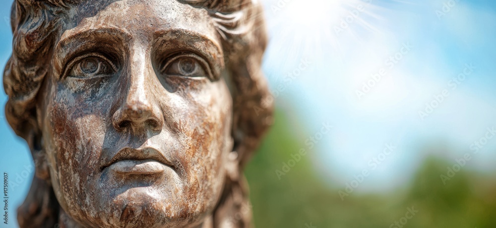 close-up of an ancient stone statue face close-up of an ancient stone statue face