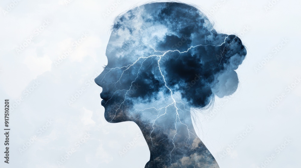 Stormy mind - conceptual portrait of a person's inner turmoil Stormy mind - conceptual portrait of a person's inner turmoil