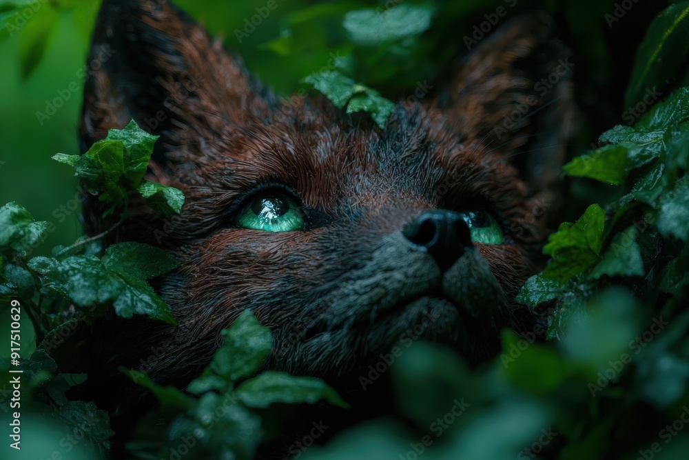 Curious forest animal with bright green eyes Curious forest animal with bright green eyes
