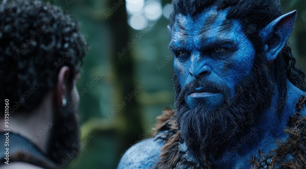 Intense blue alien creature in the forest Intense blue alien creature in the forest