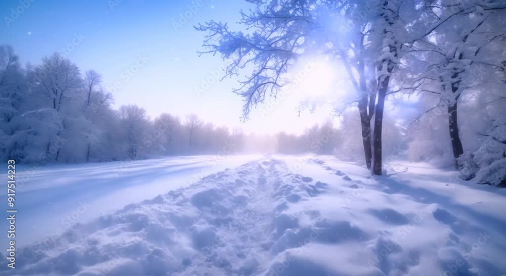 Beautiful winter landscape with snowfall camera movement video 4k animation Beautiful winter landscape with snowfall camera movement video 4k animation