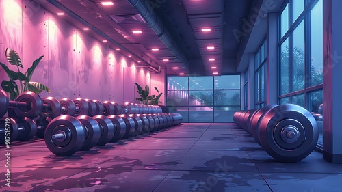 cartoon illustration of dumbbells on floor for gym theme