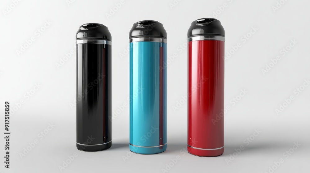 Blank thermos insulated vacuum stainless steel beverage bottle mockup template. 3d render illustration. stock photo Blank thermos insulated vacuum stainless steel beverage bottle mockup template. 3d render illustration. stock photo