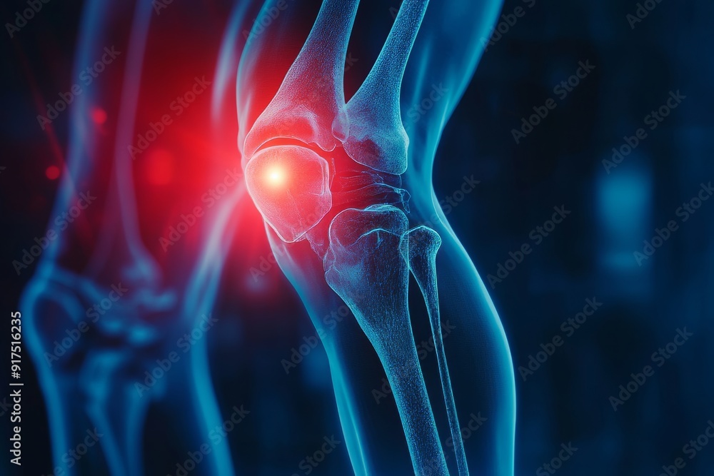 Medical x ray of inflamed knee joint arthritis, injury, and pain in 3d ...