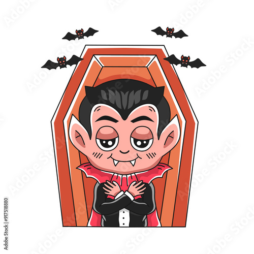 vampire rising from coffin cartoon illustration.vector halloween celebration.good for printing stickers and others