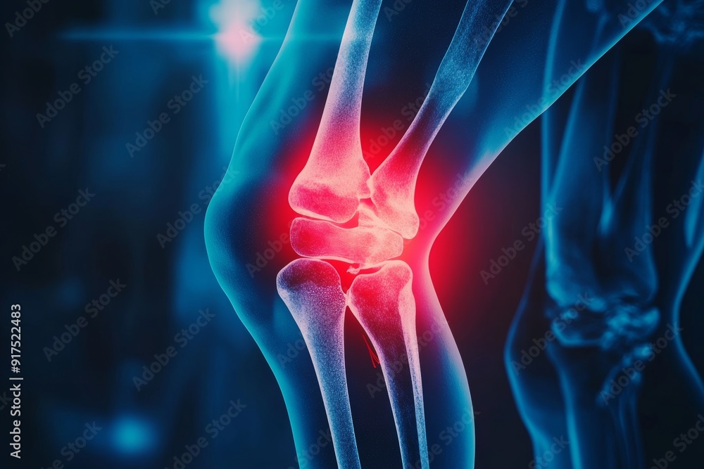 © Mikki Orso - 3d medical x ray of knee pain with arthritis inflammation and tendon injury, copy space © Mikki Orso - 3d medical x ray of knee pain with arthritis inflammation and tendon injury, copy space