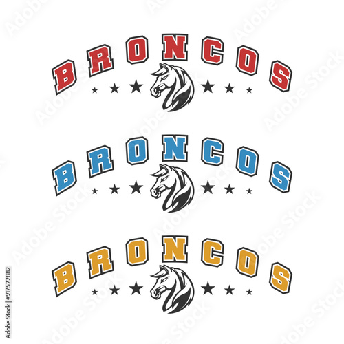 Broncos Illustration Clip Art Design Shape. Mascot Silhouette Icon Vector.