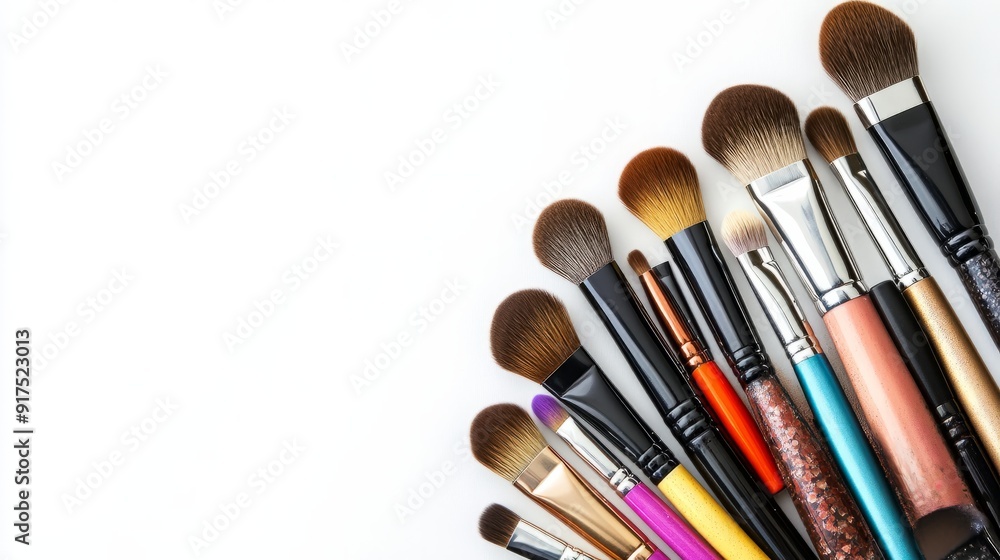 make up products and brushes isolated on white background make up products and brushes isolated on white background