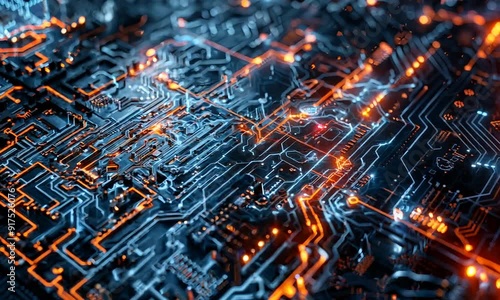 Wallpaper Mural Abstract Circuit Board with Glowing Lines Torontodigital.ca