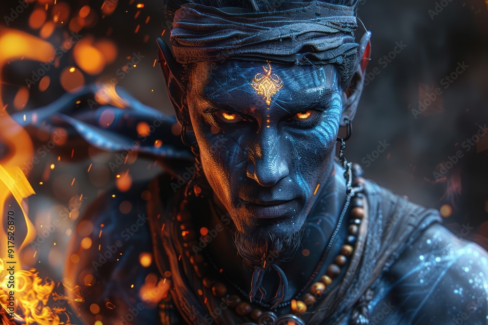 Mystical Genie Fulfilling Enchanting Dreams, Wish Granting Magic, Powerful Fantasy Art, Magical Being, Blue Skin, Fire Background, Fantasy Illustration, Dreamy Art, Mystical Creature, Genie Magic Mystical Genie Fulfilling Enchanting Dreams, Wish Granting Magic, Powerful Fantasy Art, Magical Being, Blue Skin, Fire Background, Fantasy Illustration, Dreamy Art, Mystical Creature, Genie Magic