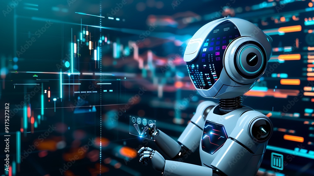 AI Robot Analyzing Data on a Digital Interface AI Robot Analyzing Data on a Digital Interface