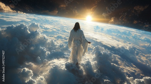 Fototapeta Naklejka Na Ścianę i Meble -  Jesus watching over the earth from space
