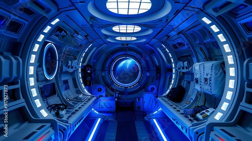 Spacecraft Interior with Blue LED Lighting