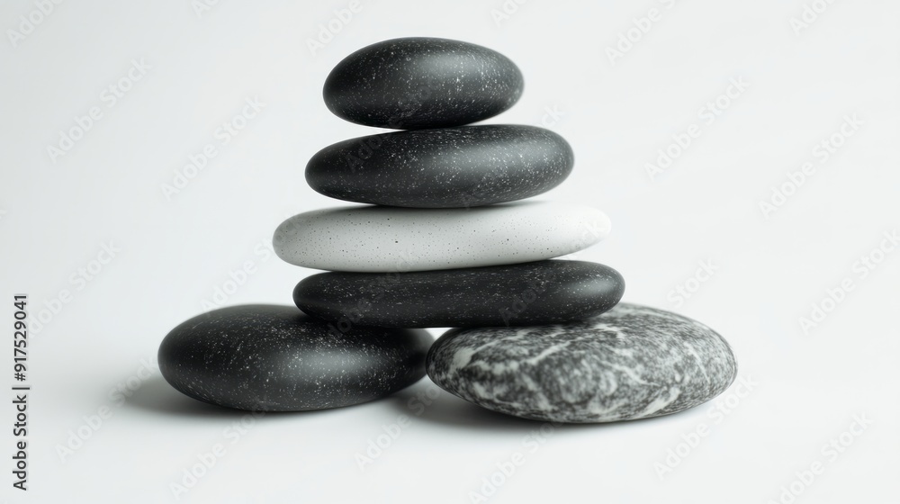 Stones black and white lined in a pyramid on a white background Stones black and white lined in a pyramid on a white background