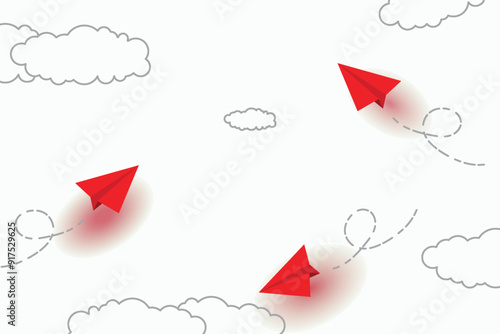 3d flying yellow paper airplanes