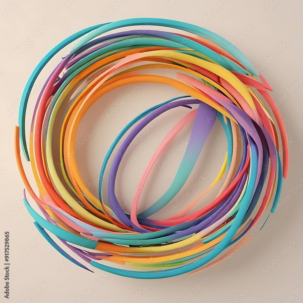 Colorful abstract rounded lines on a light background, 3d render Colorful abstract rounded lines on a light background, 3d render