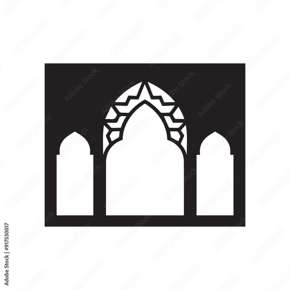 Mosque window black outline icon islamic muslim culture design. Mosque window black outline icon islamic muslim culture design.