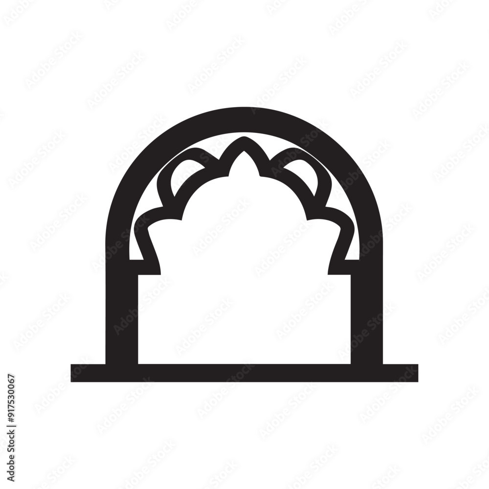 Mosque window black outline icon islamic muslim culture design. Mosque window black outline icon islamic muslim culture design.