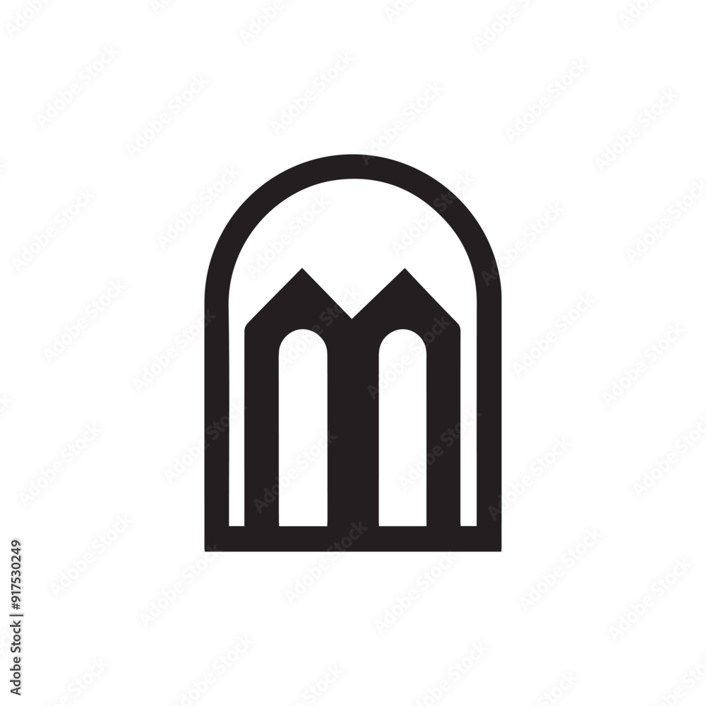 Mosque window black outline icon islamic muslim culture design. Mosque window black outline icon islamic muslim culture design.
