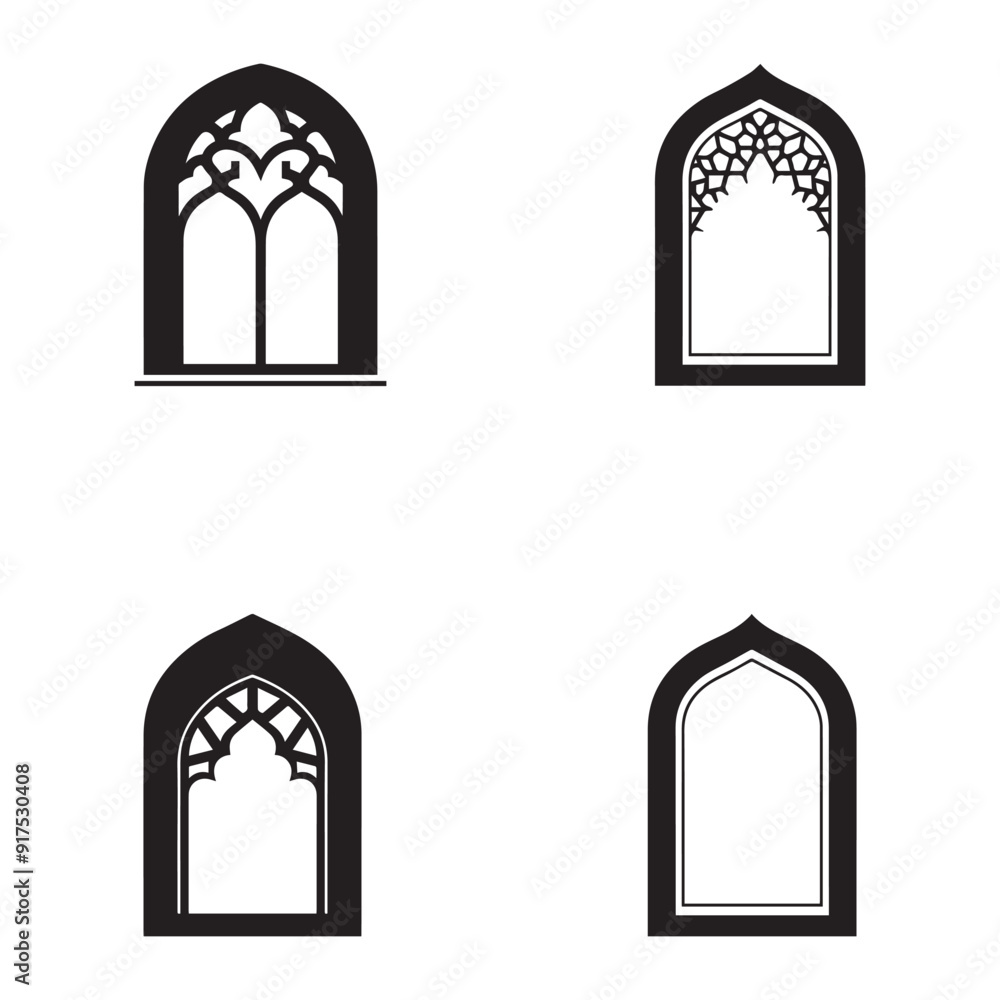 Mosque window black outline icon islamic muslim culture design. Mosque window black outline icon islamic muslim culture design.