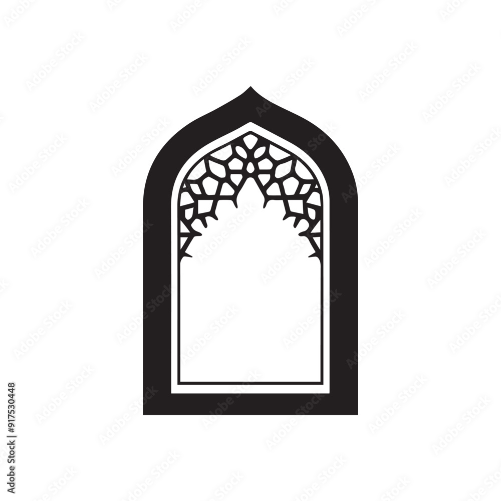 Mosque window black outline icon islamic muslim culture design. Mosque window black outline icon islamic muslim culture design.