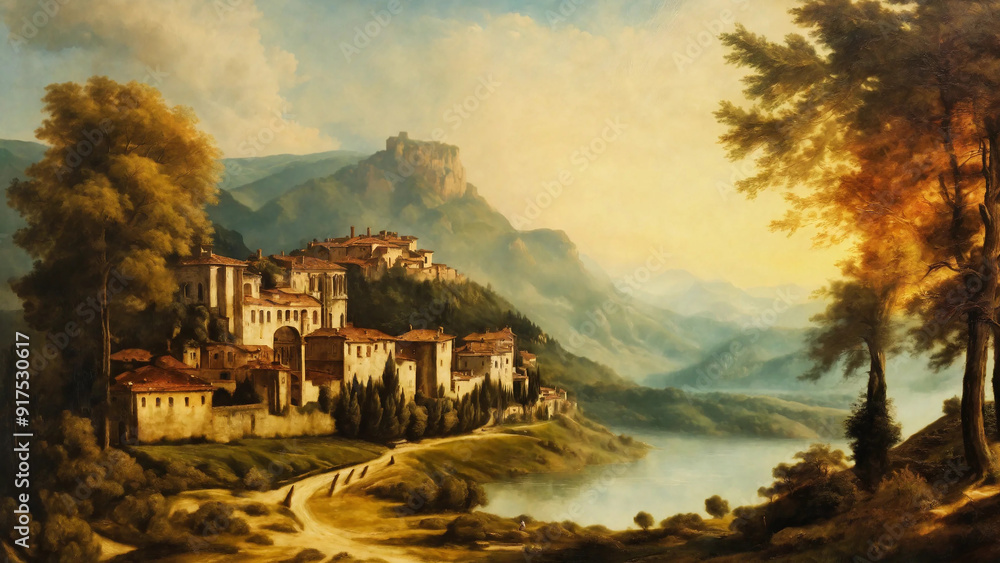 Landscape through the seasons in renaissance painting style, widescreen ...