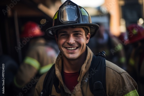 Portrait of a middle aged male firefighter in station