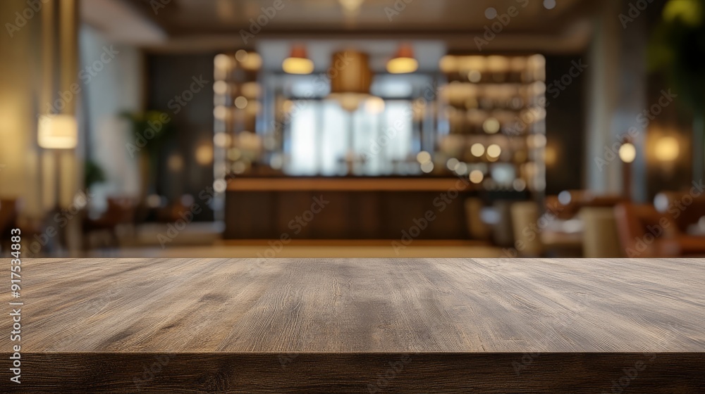 Empty hotel lobby table top with blurred hotel background Empty hotel lobby table top with blurred hotel background