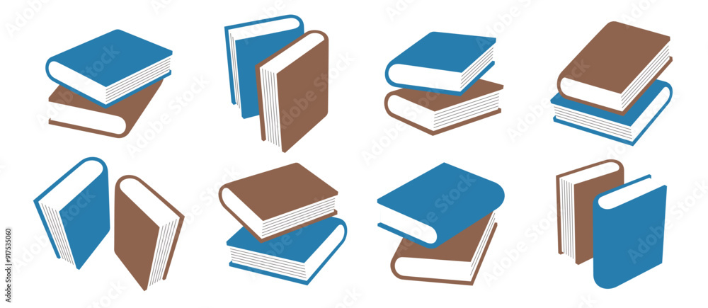 A set of books stacks of two books top of each other in various positions. Education, wisdom, information. Vector illustration A set of books stacks of two books top of each other in various positions. Education, wisdom, information. Vector illustration