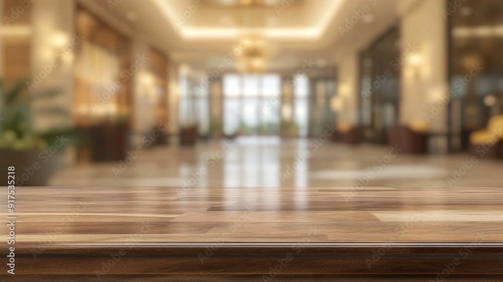 Empty hotel lobby table top with blurred hotel background Empty hotel lobby table top with blurred hotel background
